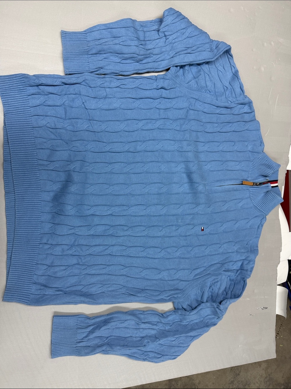 Tommy Hilfiger Sky Blue Cable-Knit Half-Zip Sweater